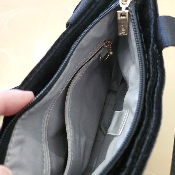 Baggallini Mini Carryall Tote Crossbody Bag Black Velvet With Gold Hardware - Picture 10 of 12